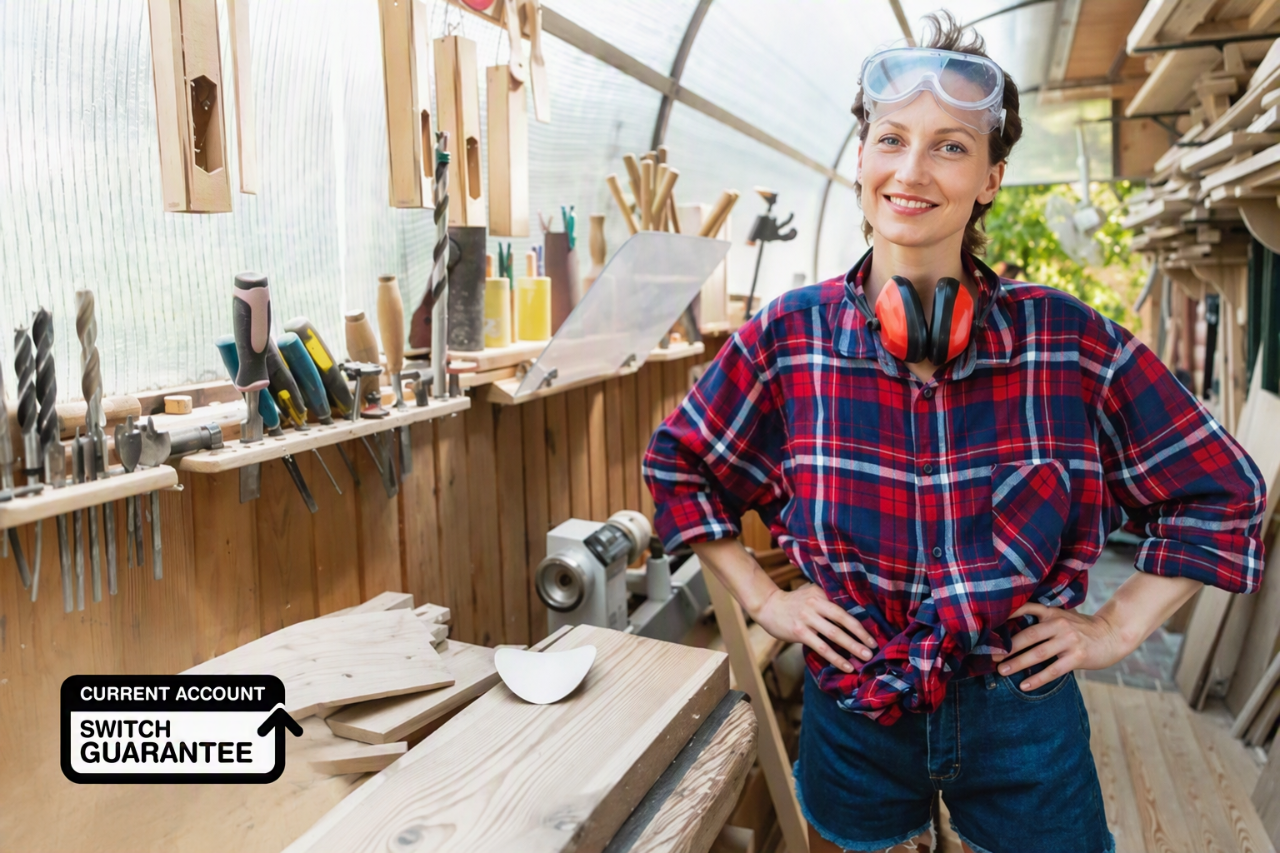 Woman cutting wood