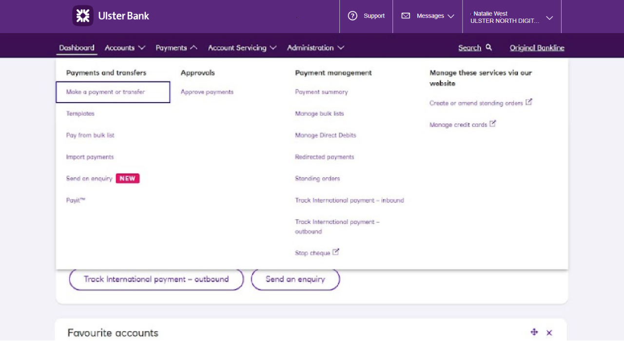 An image of the Bankline payments section