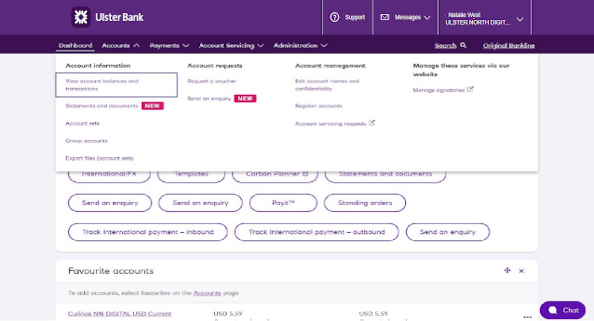 An image of the Bankline accounts section