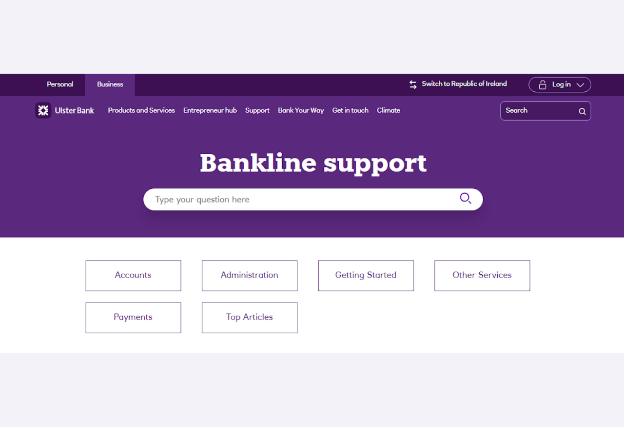 An image of the Bankline support website