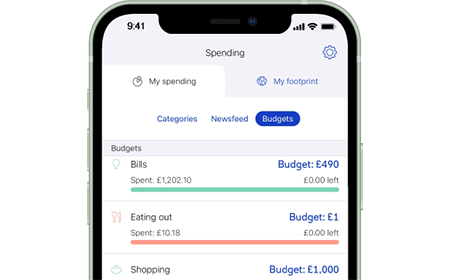 Mobile banking app screenshot showing Budget tracking feature