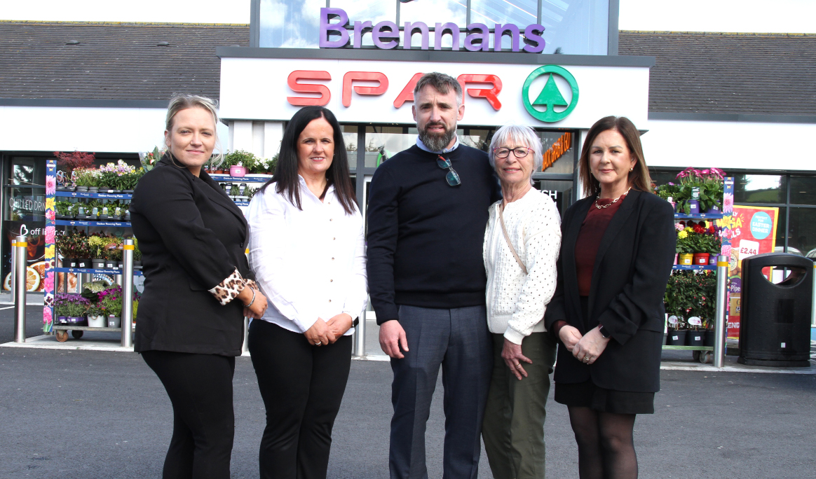 Brennans Manager Gemma Kearney; Margaret McKibben; Conor McKibben, owner; Rachel Ervine Hendersons Group Business Development Manager; and Leona McNicholl, Ulster Bank Senior Relationship Manager.