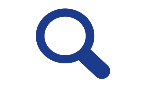 Blue icon of a magnifying glass