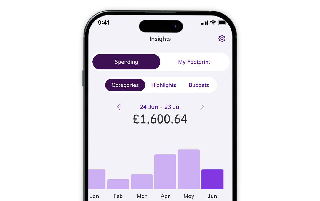 Mobile banking app screenshot showing spending categories feature