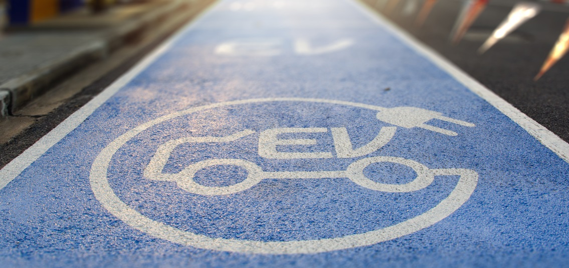 symbol for electric vehicle, painted on the road