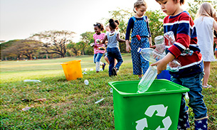 children recycling waste