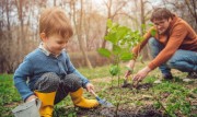 Father and son gardening